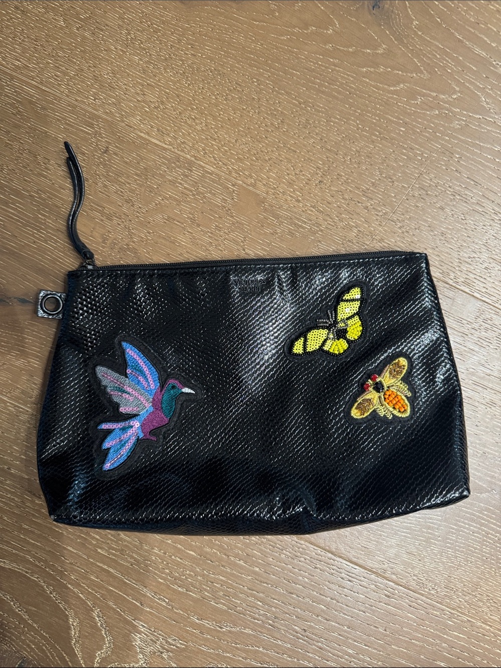 Victoria’s Secret Butterfly Embroidered Black Cosmetic Pouch Y2K